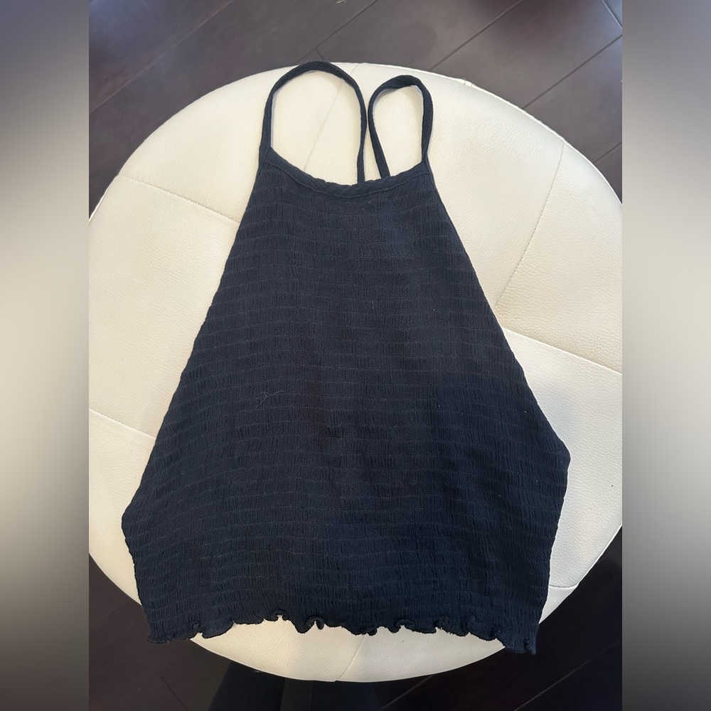 Free People Black Ribbed Halter Crop Top